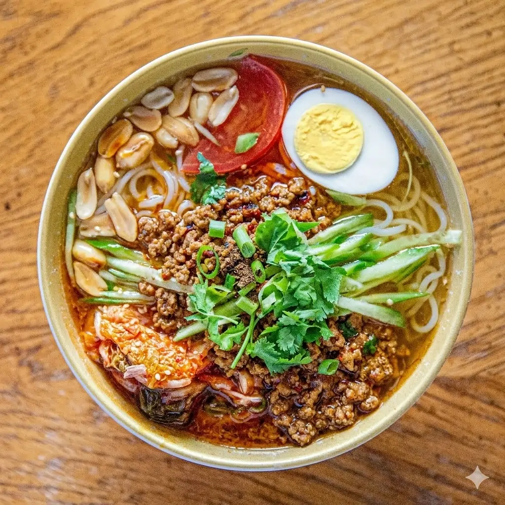 Spicy Keema Noodles with Minced Meat and Scallions